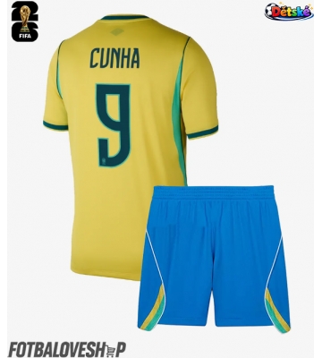 Brazílie Matheus Cunha #9 Dětské Domácí Dres MS 2026 Krátký Rukáv (+ trenýrky)